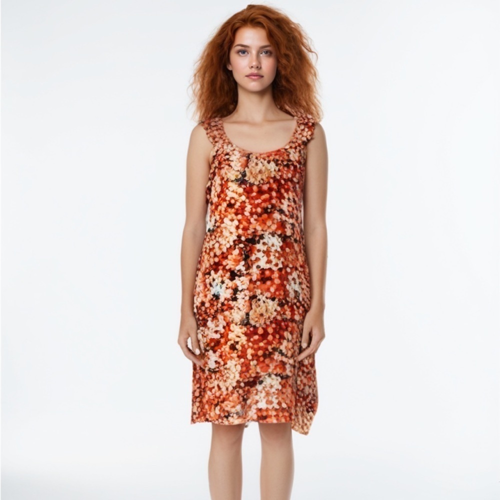 GLAMOUR Women's 14 DRESS Sleeveless Knee Length Multicolor Floral Ruffles-NWOT